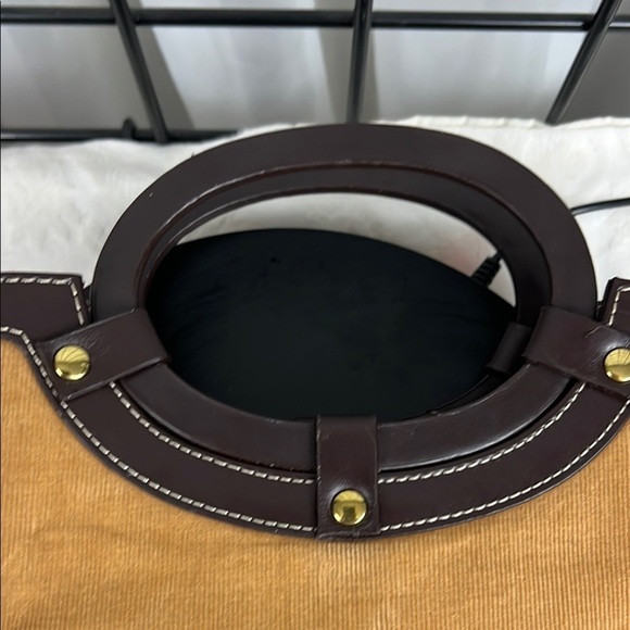 Vintage Elegant Tan and Brown Corduroy Women's Bag  with faux leather from Relic - Picture 4 of 11